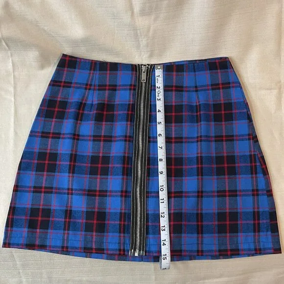 Fashion Nova Blue & Red Plaid Mini Skirt — Size S - Picture 2 of 4